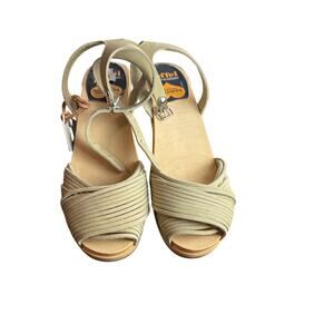 NWT Sweedish Hasbeens Wooden Clog Sandals Ankle Strap Leather Heels EU 38 Boho